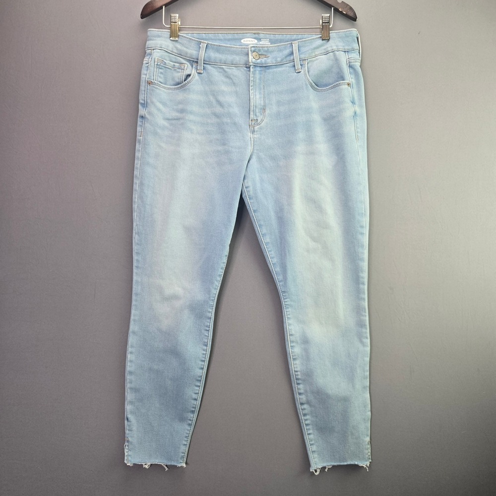 Old Navy Rockstar Super Skinny Jeans 14 Light Wash Built-In Warm Raw Hem Denim